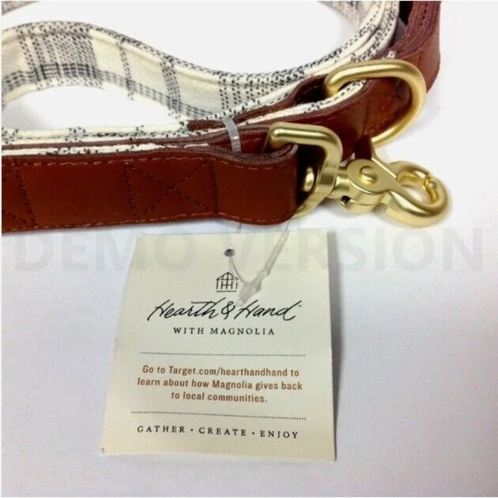 Hearth & Hand with Magnolia-Gray Plaid Dog Leash Brand New